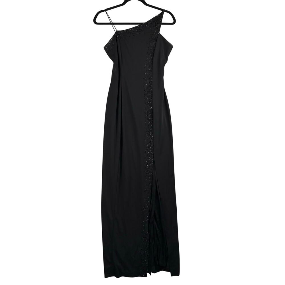 Niki Livas One Shoulder Black Beaded Maxi Gown Evening Dress Measured Small Gala